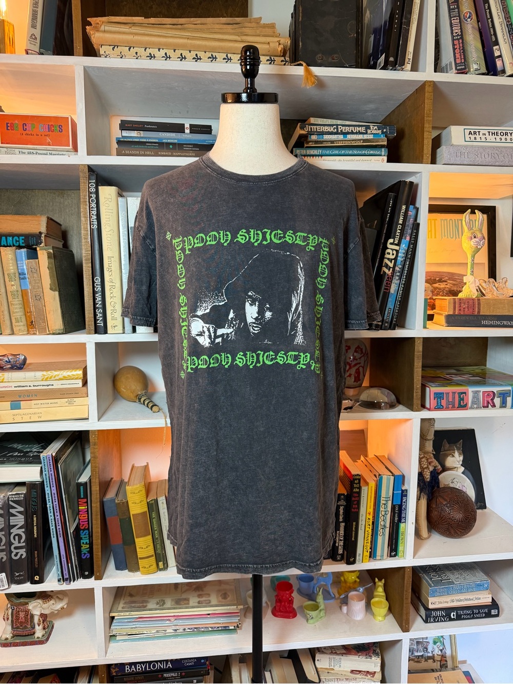 Pooh Shiesty Men's Black Vintage-Style Graphic Tee with Neon Green Print